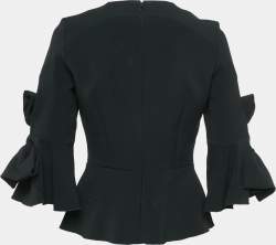 مملوكة مسبقًا Roksanda Black Crepe Silk Bow Detail Peplum Top M