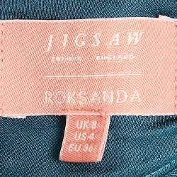 Roksanda Ilincic Jigsaw Blue Satin Cowl Neck Color-Block Asymmetric Long Dress S