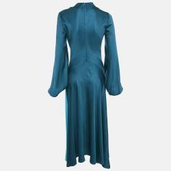 Roksanda Ilincic Jigsaw Blue Satin Cowl Neck Color-Block Asymmetric Long Dress S