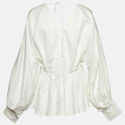 Pre Owned Roksanda Ilincic White Cotton Pleated Blouse L