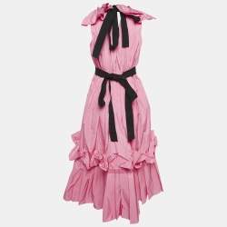 Roksanda Ilincic Pink Crinkled Crepe Plunging Neck Midi Dress L