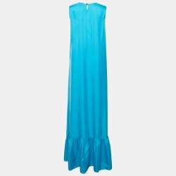Pre Owned Roksanda Ilincic Sky Blue Sateen Sleeveless Belted Ruffle Hem Maxi Dress L