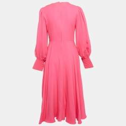 Pre Owned Roksanda Ilincic Pink Quilted Panel Silk Crepe Adyn Midi Dress M