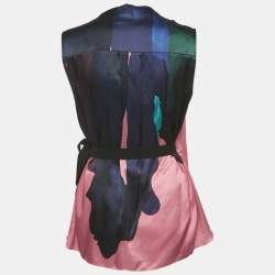 Pre Owned Roksanda Multicolor Printed Silk Cowl Neck Tie Up Top M