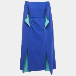 Pre Owned Roksanda Blue Two-Toned Crepe Cape Sleeve Midi Dress M 