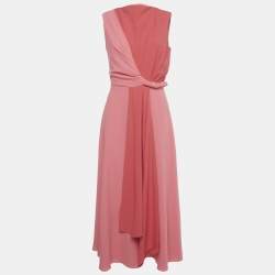 Pre Owned Roksanda Pink Two Toned Crepe Twisted Waist Parsa Midi Dress M 