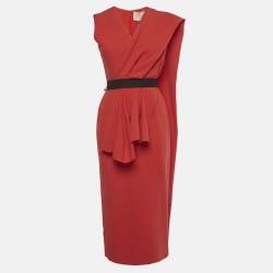 Pre Owned Roksanda Red Crepe Drape Detail Belted Galle Midi Dress S