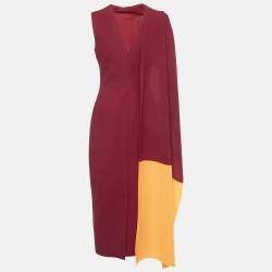 Pre Owned Roksanda Burgundy Crepe Asymmetric Shoulder Cape Edith Midi Dress M