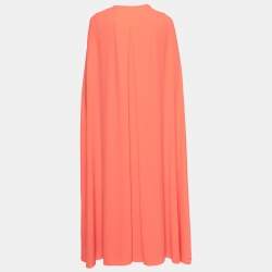 Pre Owned Roksanda Neon Orange Crepe Shoulder Cape Detail Midi Dress M