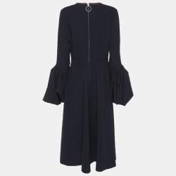 مملوكة مسبقًا Roksanda Ilincic Navy Blue Stretch Cady Hadari Bell Sleeve Midi Dress M
