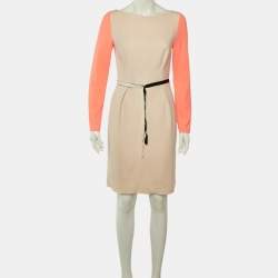 مملوكة مسبقًا Roksanda Ilincic Beige & Neon Pink Wool Crepe Midi Dress M