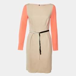 مملوكة مسبقًا Roksanda Ilincic Beige & Neon Pink Wool Crepe Midi Dress M