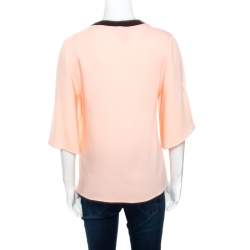 Pre Owned Roksanda Ilincic Peach Crepe Contrast Ribbed Neck Detail Flared Sleeve Top S