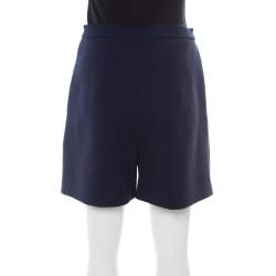 Pre Owned Roksanda Ilincic Navy Blue Wool Crepe High Waist Breton Shorts M