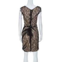 Roksanda Ilincic Black & Beige Lace & Silk Gather Detail Dress S