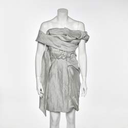 Pre Owned Roksanda Ilincic Grey Silk Draped Off Shoulder Dress M