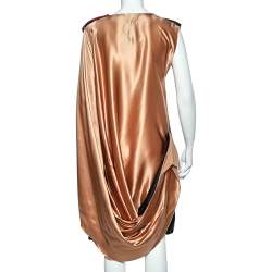 Pre Owned Roksanda Ilincic Black & Beige Silk Embellished Neck Detailed Draped Dress M