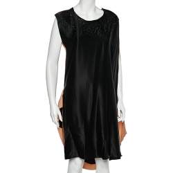 Pre Owned Roksanda Ilincic Black & Beige Silk Embellished Neck Detailed Draped Dress M