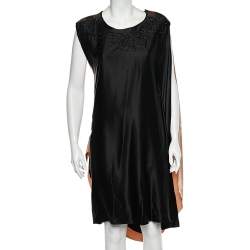 Pre Owned Roksanda Ilincic Black & Beige Silk Embellished Neck Detailed Draped Dress M