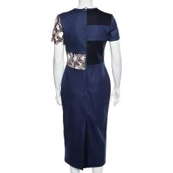 Pre Owned Roksanda Ilincic Navy Blue Wool & Embroidered Trim Langston Dress M