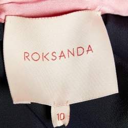 Pre Owned Roksanda Navy Blue Silk Contrast Neck Tie Detail Aulna Top M