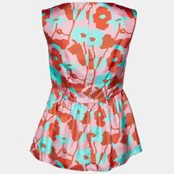 Pre Owned Roksanda Ilincic Red Floral printed Silk Sleeveless Peplum Top S