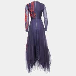 Roksanda Blue Embroidered Silk Asymmetric Flared Full Sleeve Gown S
