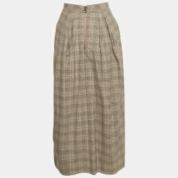 Roksanda Ilincic Beige Glen Plaid Wool Pleated Midi Skirt S