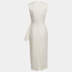 Pre Owned فستان ميدي روكساندا كريب أبيض بكشاكش مقاس صغير - سمول