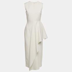 Pre Owned Roksanda White Crepe Ruffled Midi Dress S