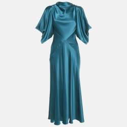 Pre Owned Roksanda Blue Satin Blue Flared Long Dress M