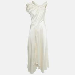 Pre Owned Roksanda Cream Satin Silk Cold-Shoulder Long Dress M
