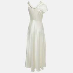 Pre Owned Roksanda Cream Satin Silk Cold-Shoulder Long Dress M