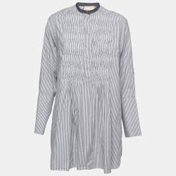Roksanda Dark Blue Striped Cotton Pleated Front Tunic Top S