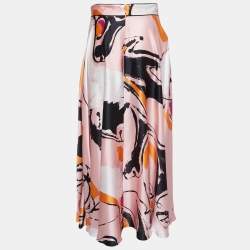 Roksanda Pink Multicolor Printed Silk Midi Skirt M