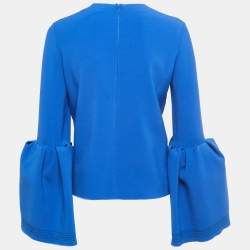 Roksanda Blue Knit Full Sleeve Ruffle Detail Top S