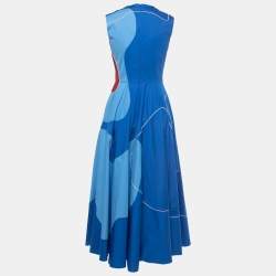 Roksanda Blue Cotton & Silk Sleeveless Flared Midi Dress S