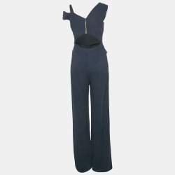 Pre Owned Roland Mouret Navy Blue Crepe Ruffled Jumpsuit M