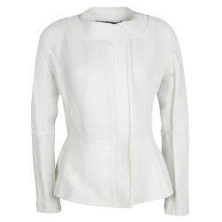 Roland Mouret White Cotton Blend Textured Bellasis  Jacket M