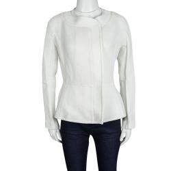 Roland Mouret White Cotton Blend Textured Bellasis  Jacket M