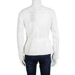 Roland Mouret White Cotton Blend Textured Bellasis  Jacket M