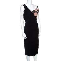 Pre Owned Roland Mouret Black Cotton Daisy Applique Detail Off Shoulder Camley Dress L