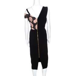 Pre Owned Roland Mouret Black Cotton Daisy Applique Detail Off Shoulder Camley Dress L