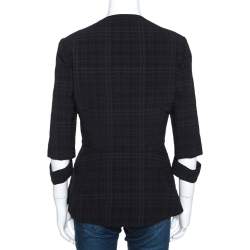 Roland Mouret Black Puckered Check Wool Blend Hanover Jacket L