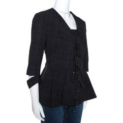 Roland Mouret Black Puckered Check Wool Blend Hanover Jacket L