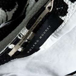 Pre Owned Roland Mouret Monochrome Printed Cloque Pleated Wide Leg Meltham Pants M