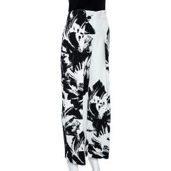 Pre Owned Roland Mouret Monochrome Printed Cloque Pleated Wide Leg Meltham Pants M