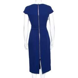 Pre Owned Roland Mouret Royal Blue Wool Crepe Honeycomb Mesh Trim Kitero Dress L