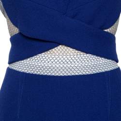 Pre Owned Roland Mouret Royal Blue Wool Crepe Honeycomb Mesh Trim Kitero Dress L