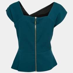 Pre Owned Roland Mouret Teal Blue Crepe Florence Top L